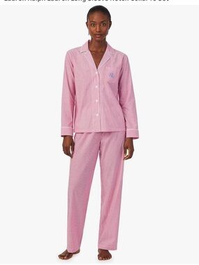 Classic Lauren:Ralph Lauren Pink Stripe Long Sleeve Notch Collar Cotton PJ (L)